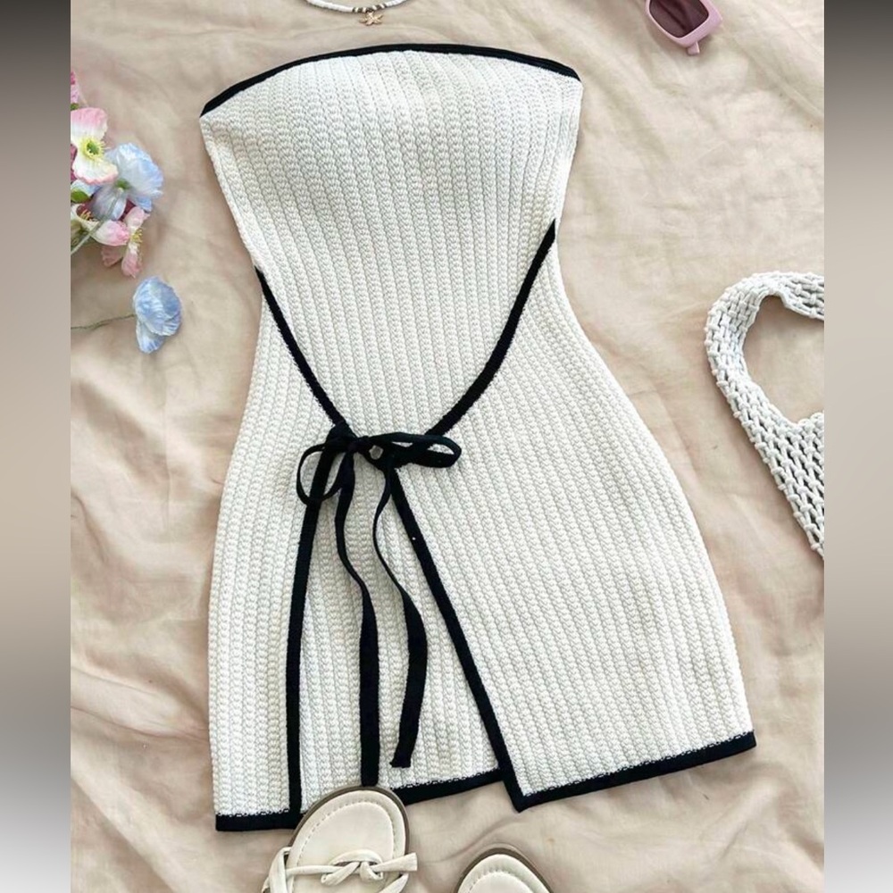 NEW White Knit Dress with Black Trim